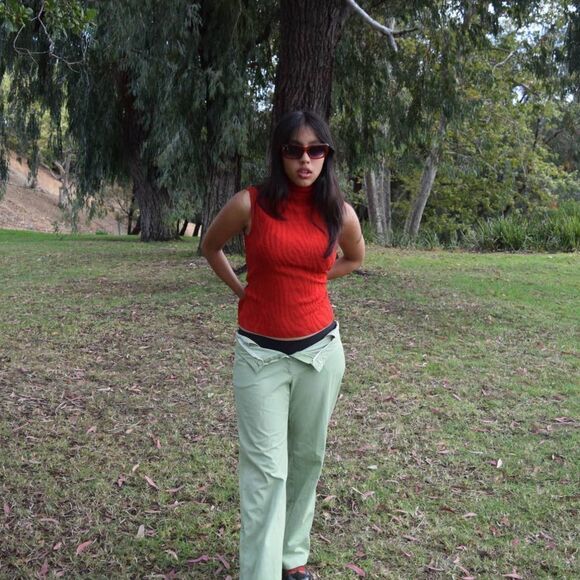 St. John Red Zebra Pattern Knit Turtleneck Sleeveless Top- P (S) - Picture 2 of 8